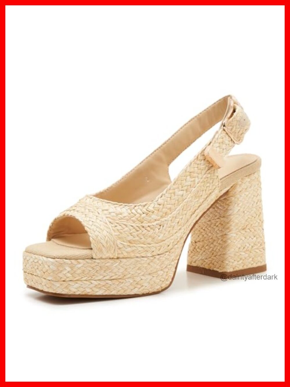 Raffia Platform Sandals Women Open Toe Chunky Block Heel Slingback Summer